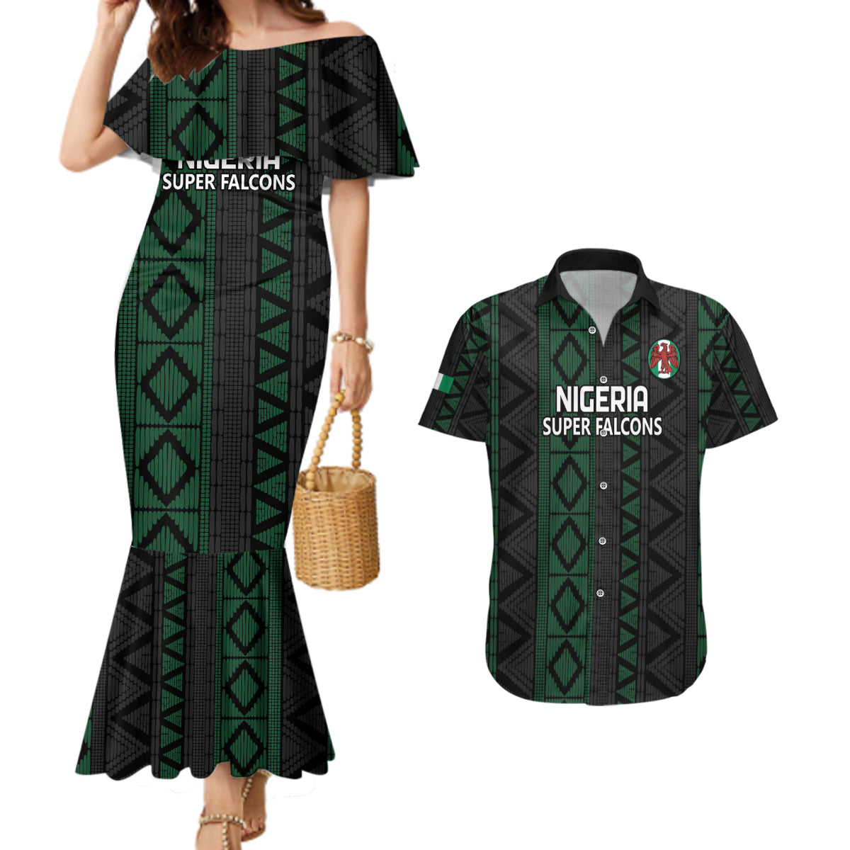 Custom Nigeria Football Couples Matching Mermaid Dress and Hawaiian Shirt Go Super Falcons African Pattern - Wonder Print Shop