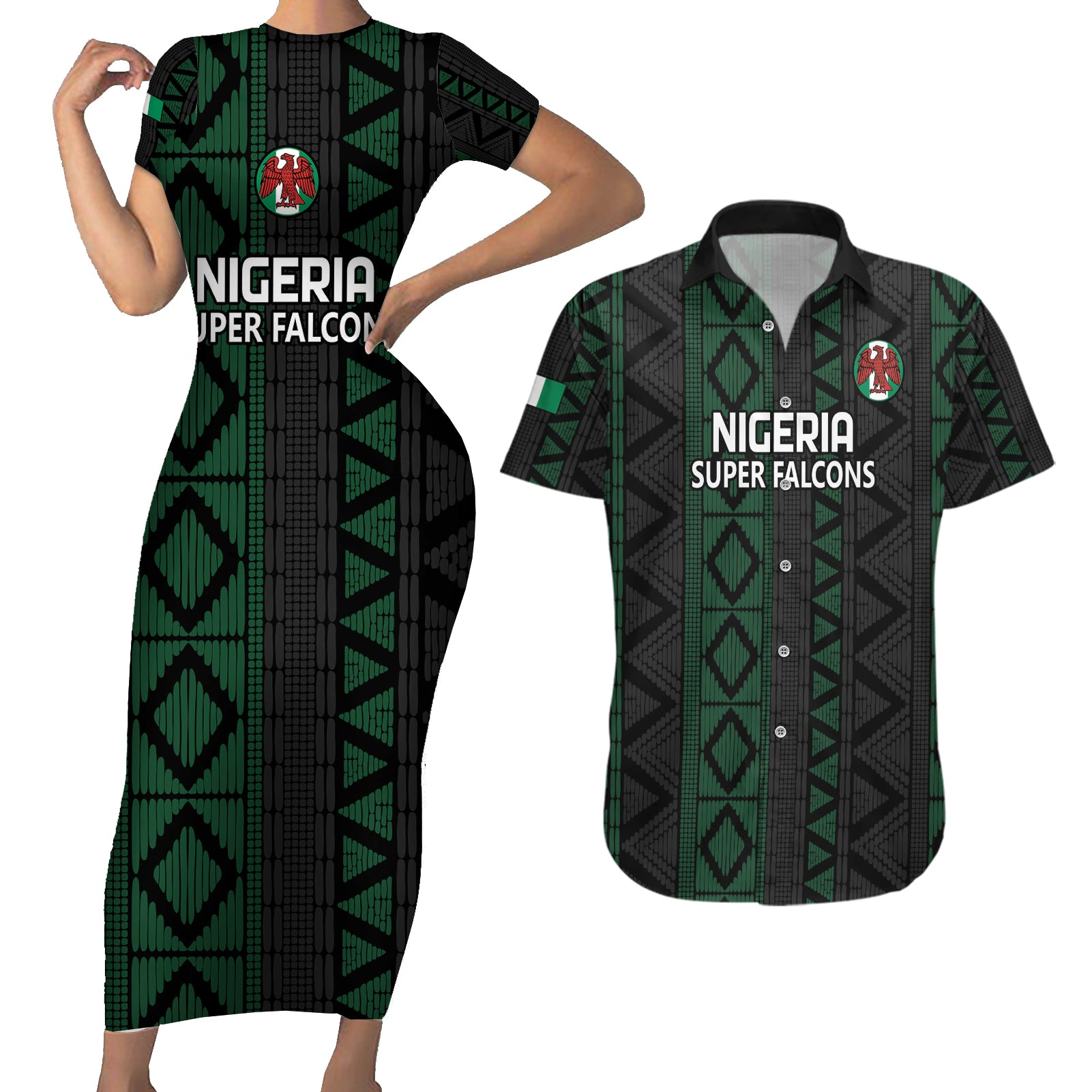 Custom Nigeria Football Couples Matching Short Sleeve Bodycon Dress and Hawaiian Shirt Go Super Falcons African Pattern - Wonder Print Shop