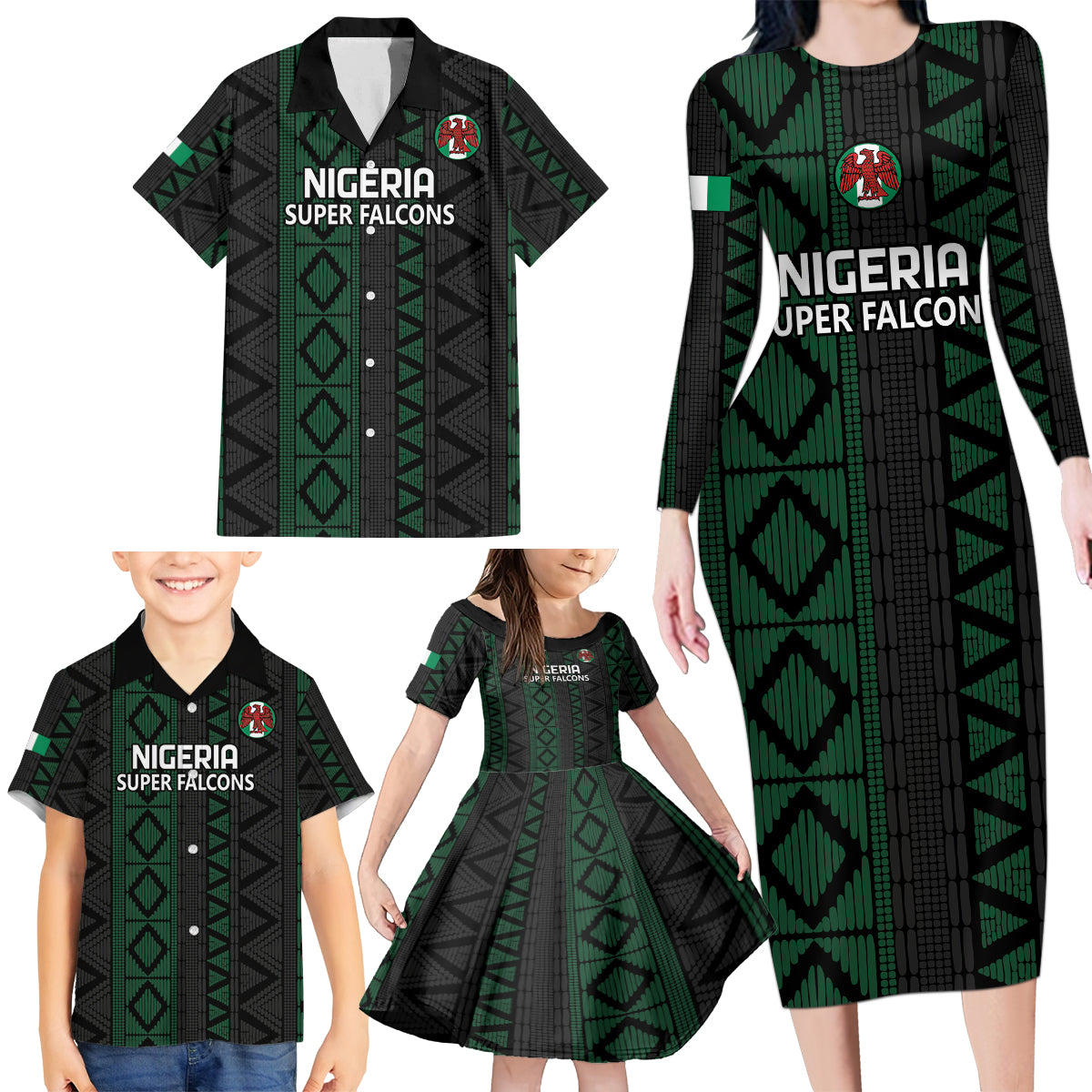 Custom Nigeria Football Family Matching Long Sleeve Bodycon Dress and Hawaiian Shirt Go Super Falcons African Pattern - Wonder Print Shop