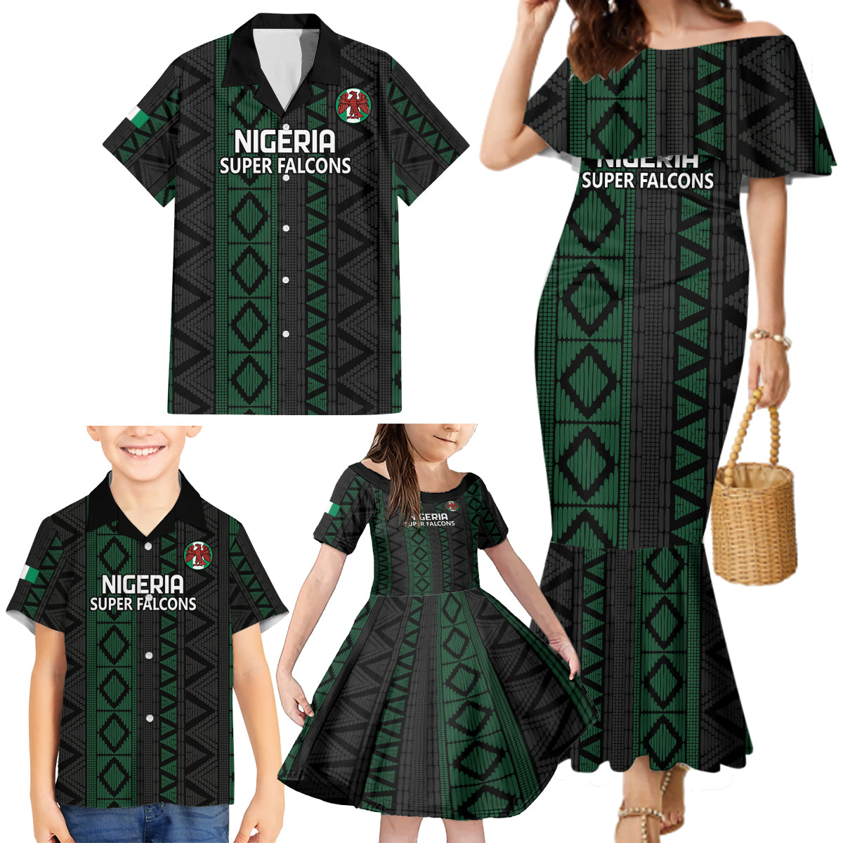 Custom Nigeria Football Family Matching Mermaid Dress and Hawaiian Shirt Go Super Falcons African Pattern - Wonder Print Shop