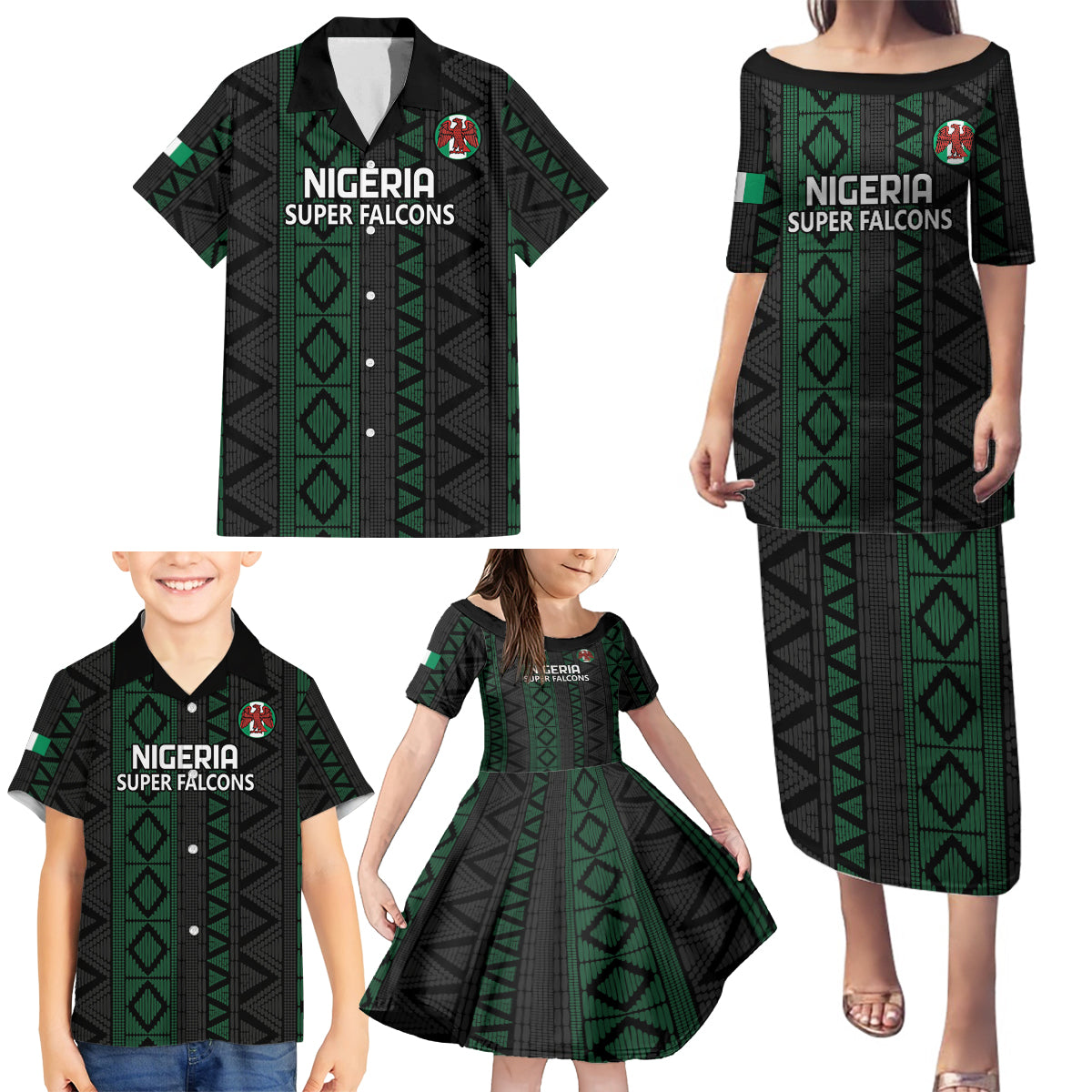 Custom Nigeria Football Family Matching Puletasi and Hawaiian Shirt Go Super Falcons African Pattern - Wonder Print Shop