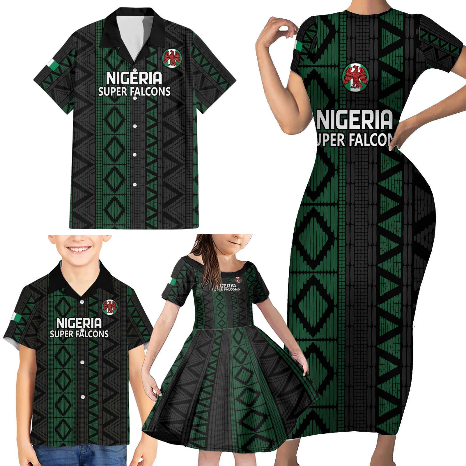 Custom Nigeria Football Family Matching Short Sleeve Bodycon Dress and Hawaiian Shirt Go Super Falcons African Pattern - Wonder Print Shop