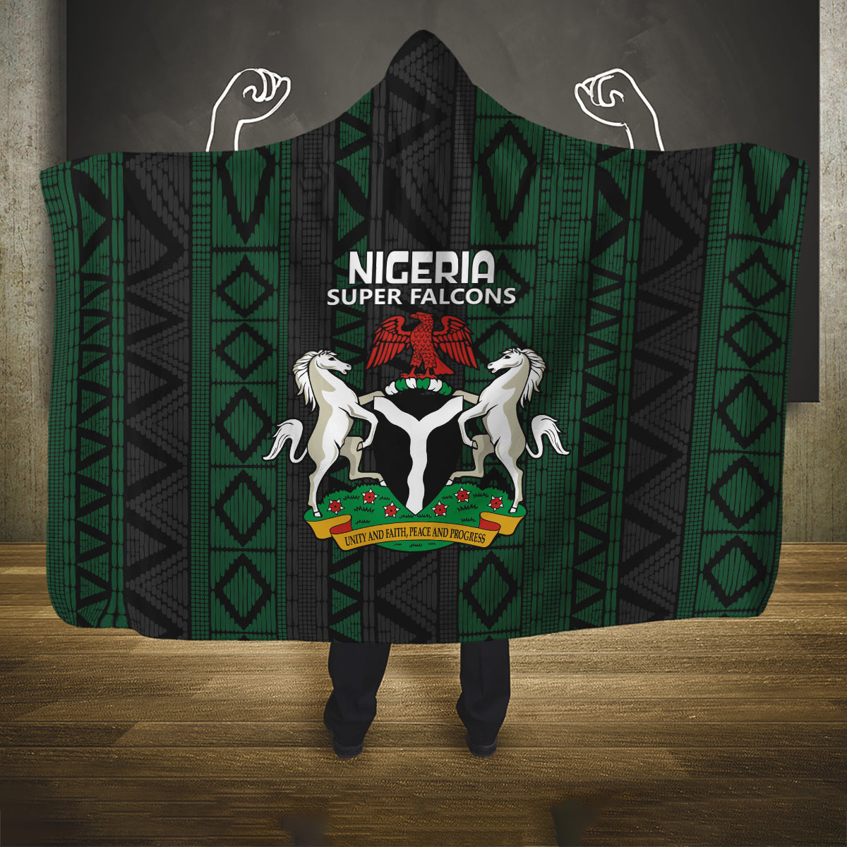 Custom Nigeria Football Hooded Blanket Go Super Falcons African Pattern