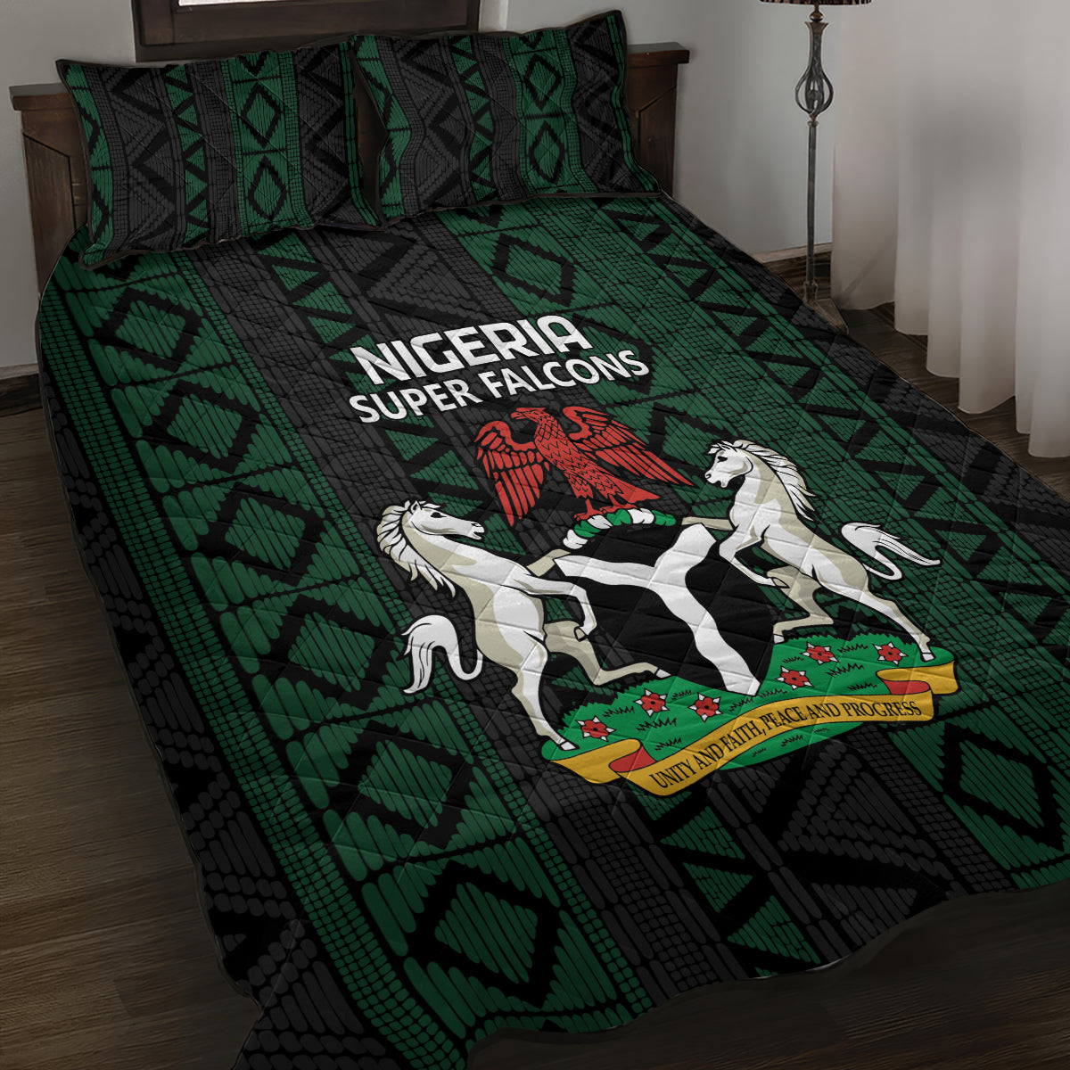 Nigeria Football Quilt Bed Set Go Super Falcons African Pattern - Wonder Print Shop