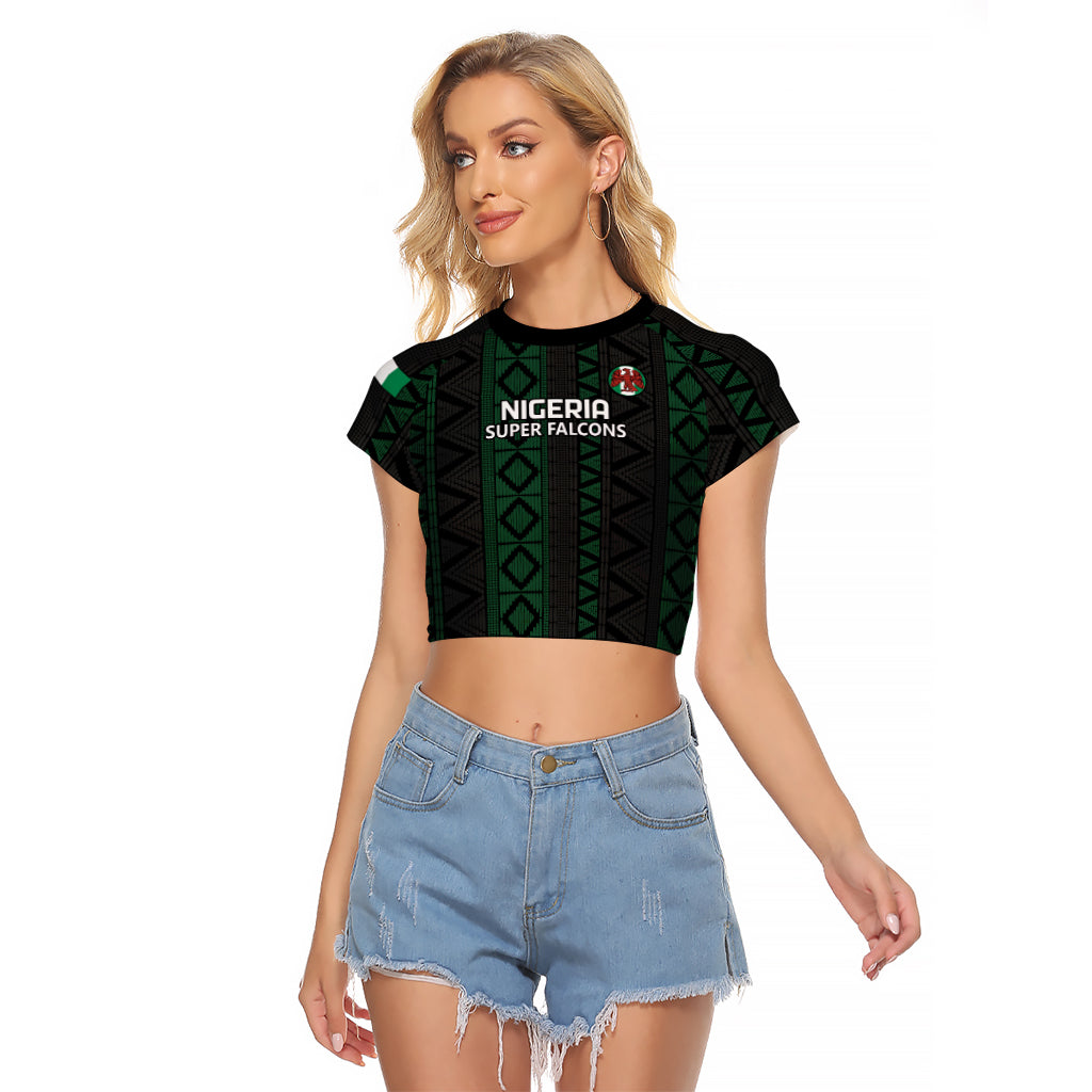 Custom Nigeria Football Raglan Cropped T Shirt Go Super Falcons African Pattern - Wonder Print Shop