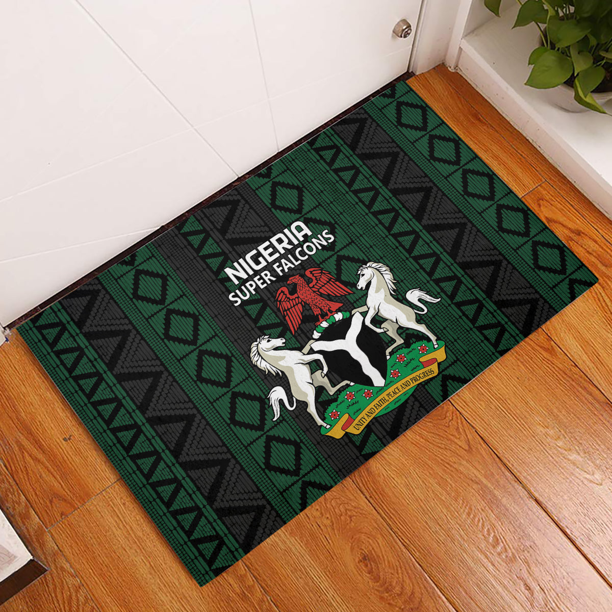 Nigeria Football Rubber Doormat Go Super Falcons African Pattern - Wonder Print Shop