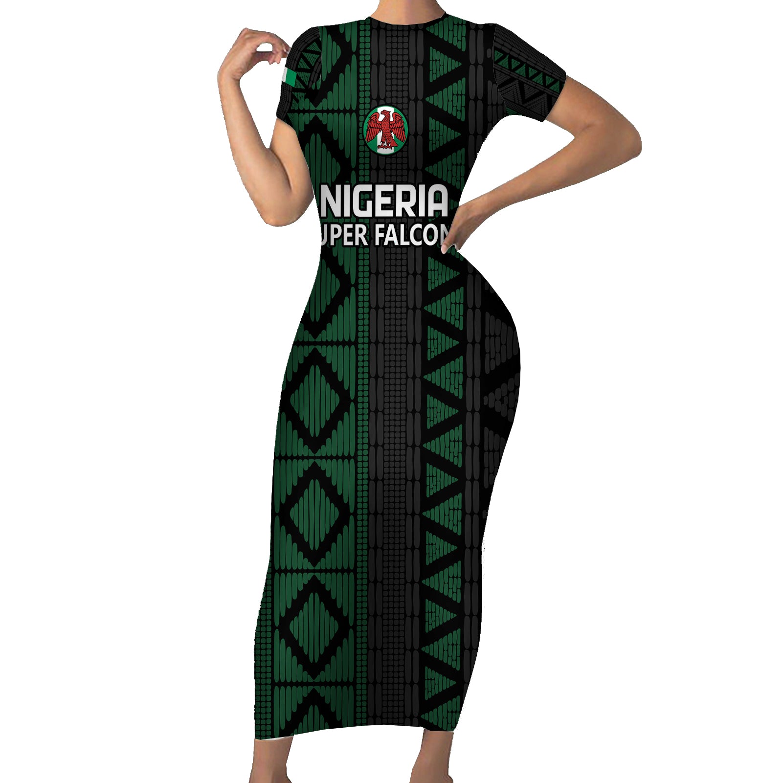 Custom Nigeria Football Short Sleeve Bodycon Dress Go Super Falcons African Pattern - Wonder Print Shop