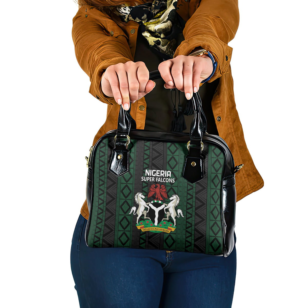 Custom Nigeria Football Shoulder Handbag Go Super Falcons African Pattern