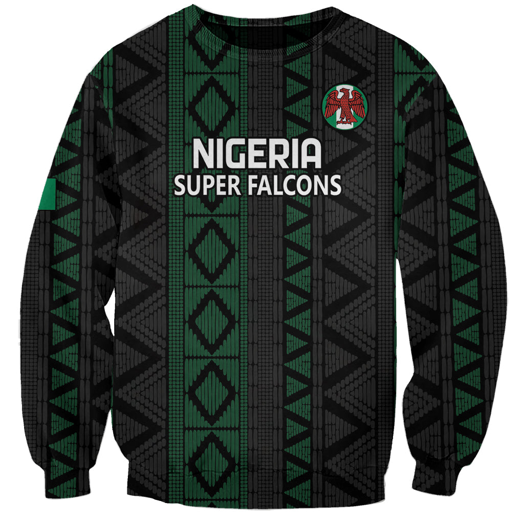 Unisex black football sweatshirt with green geometric stripes, Nigeria Super Falcons print