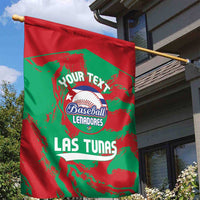 Red and green baseball garden flag on a pole, featuring “Las Tunas” and team logo