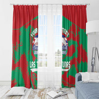 Red and green baseball window curtain set with top grommets and large circular logo