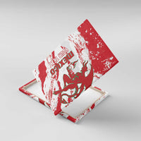 Angled red canvas wall art with green bull Mexico emblem and white splatter lettering