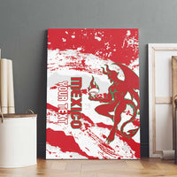 Mexico emblem red canvas wall art featuring green bull and white streaked paint design