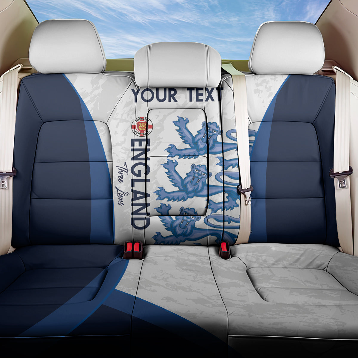 Custom England Football Back Car Seat Cover 2024 Go Champions Three Lions - Wonder Print Shop