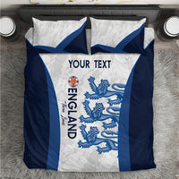 England football bedding set with white base, blue side panels, lions crest and custom text