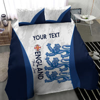 England football bedding set with blue corner stripes, lions emblem, and “YOUR TEXT” center panel
