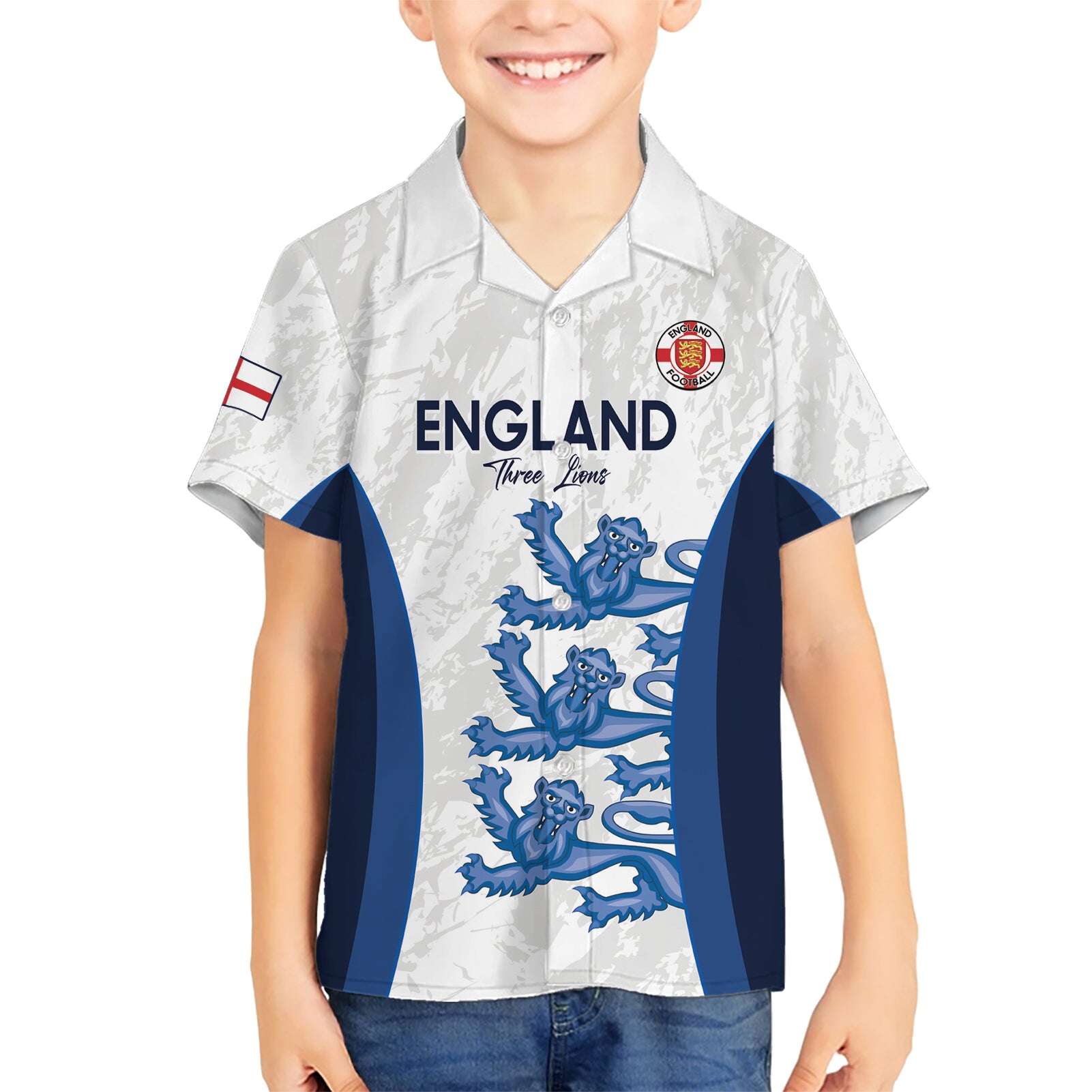 Custom England Football Kid Hawaiian Shirt 2024 Go Champions Three Lions - Wonder Print Shop