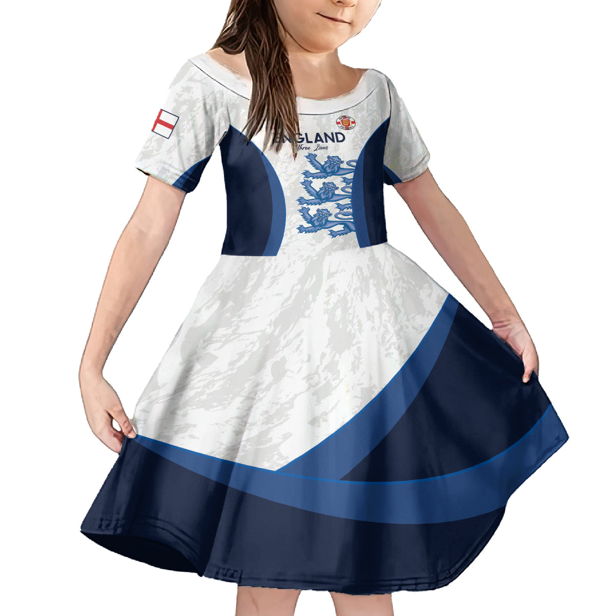 Custom England Football Kid Short Sleeve Dress 2024 Go Champions Three Lions - Wonder Print Shop