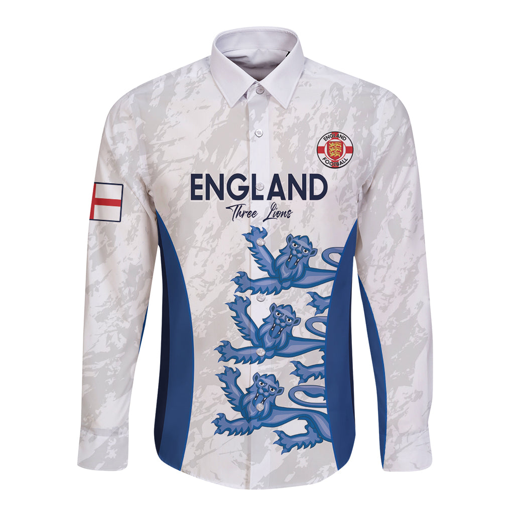 Custom England Football Long Sleeve Button Shirt 2024 Go Champions Three Lions - Wonder Print Shop