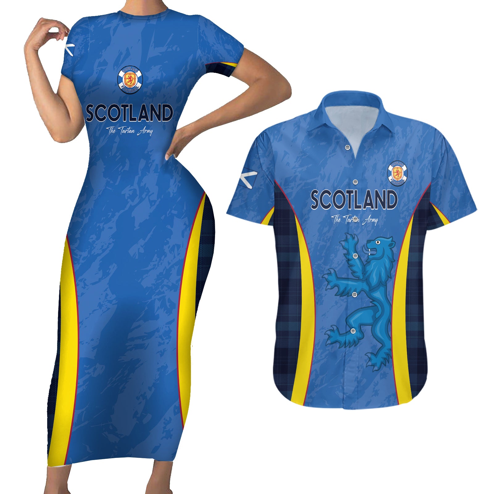 Custom Scotland Football Couples Matching Short Sleeve Bodycon Dress and Hawaiian Shirt 2024 Go Champions Scottish - Wonder Print Shop