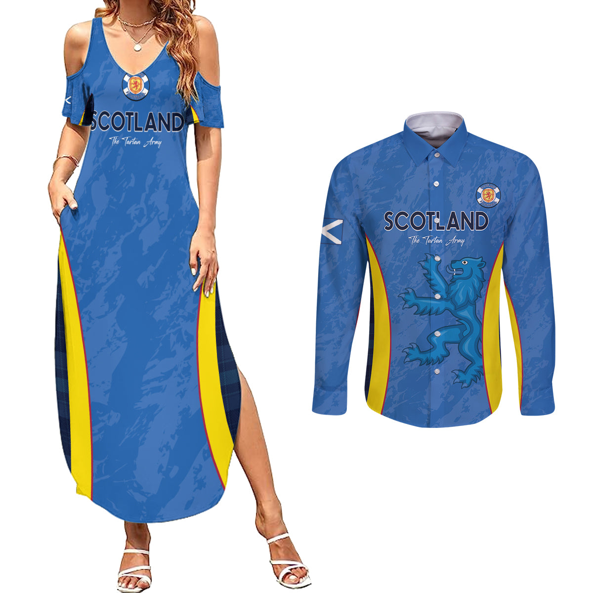 Custom Scotland Football Couples Matching Summer Maxi Dress and Long Sleeve Button Shirt 2024 Go Champions Scottish - Wonder Print Shop