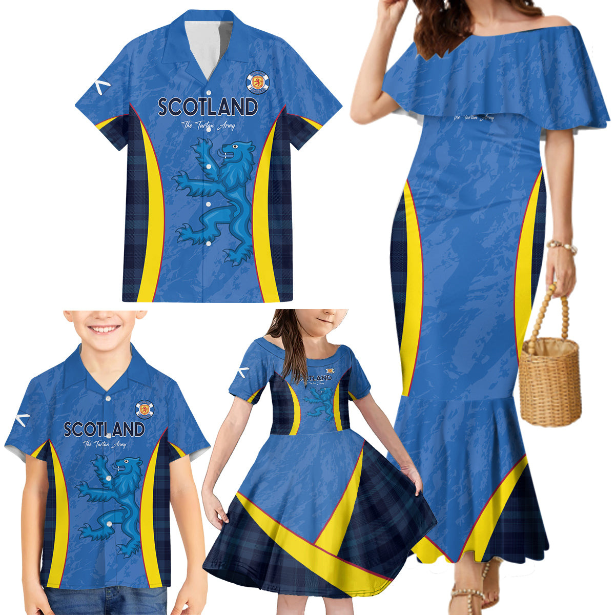 Custom Scotland Football Family Matching Mermaid Dress and Hawaiian Shirt 2024 Go Champions Scottish - Wonder Print Shop