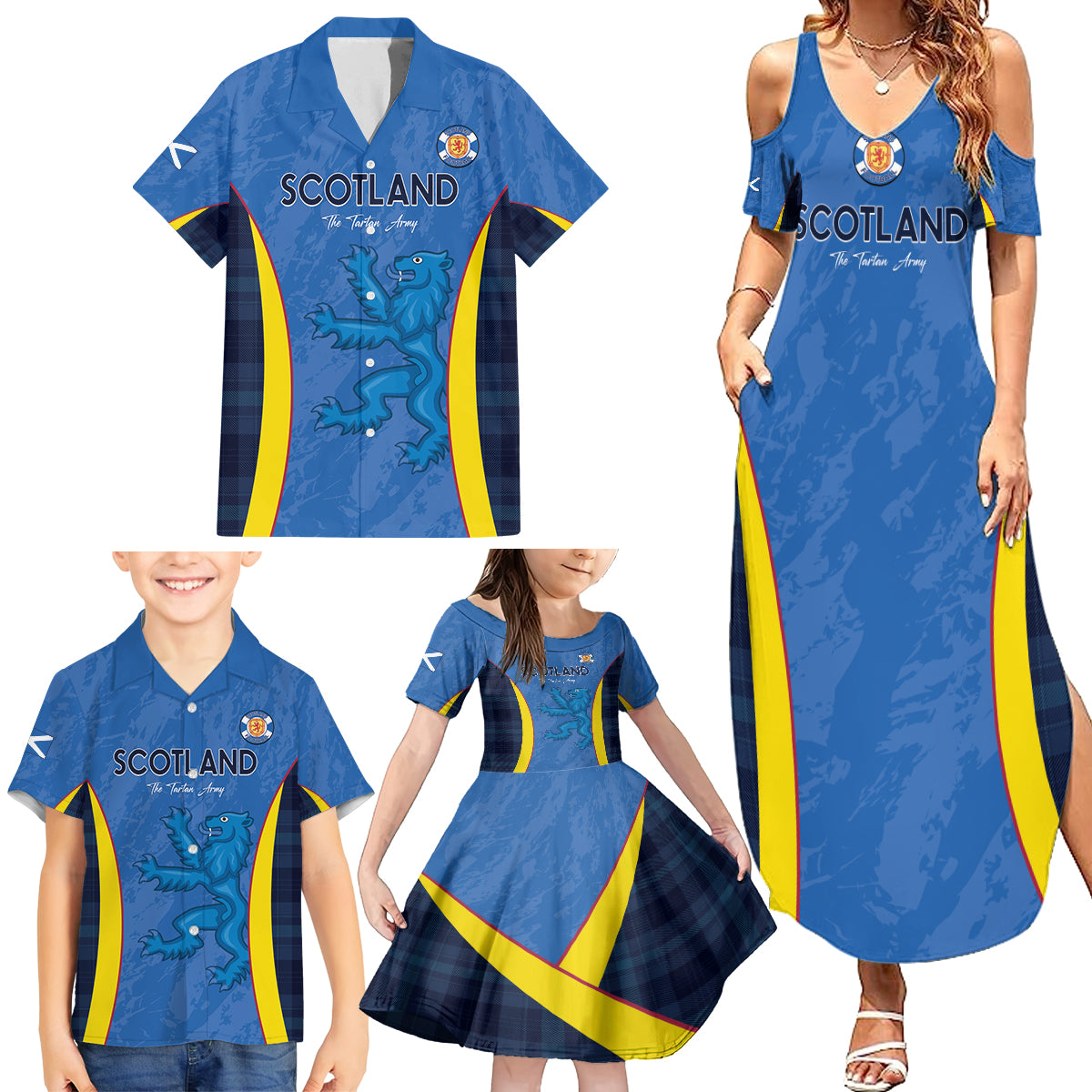 Custom Scotland Football Family Matching Summer Maxi Dress and Hawaiian Shirt 2024 Go Champions Scottish - Wonder Print Shop