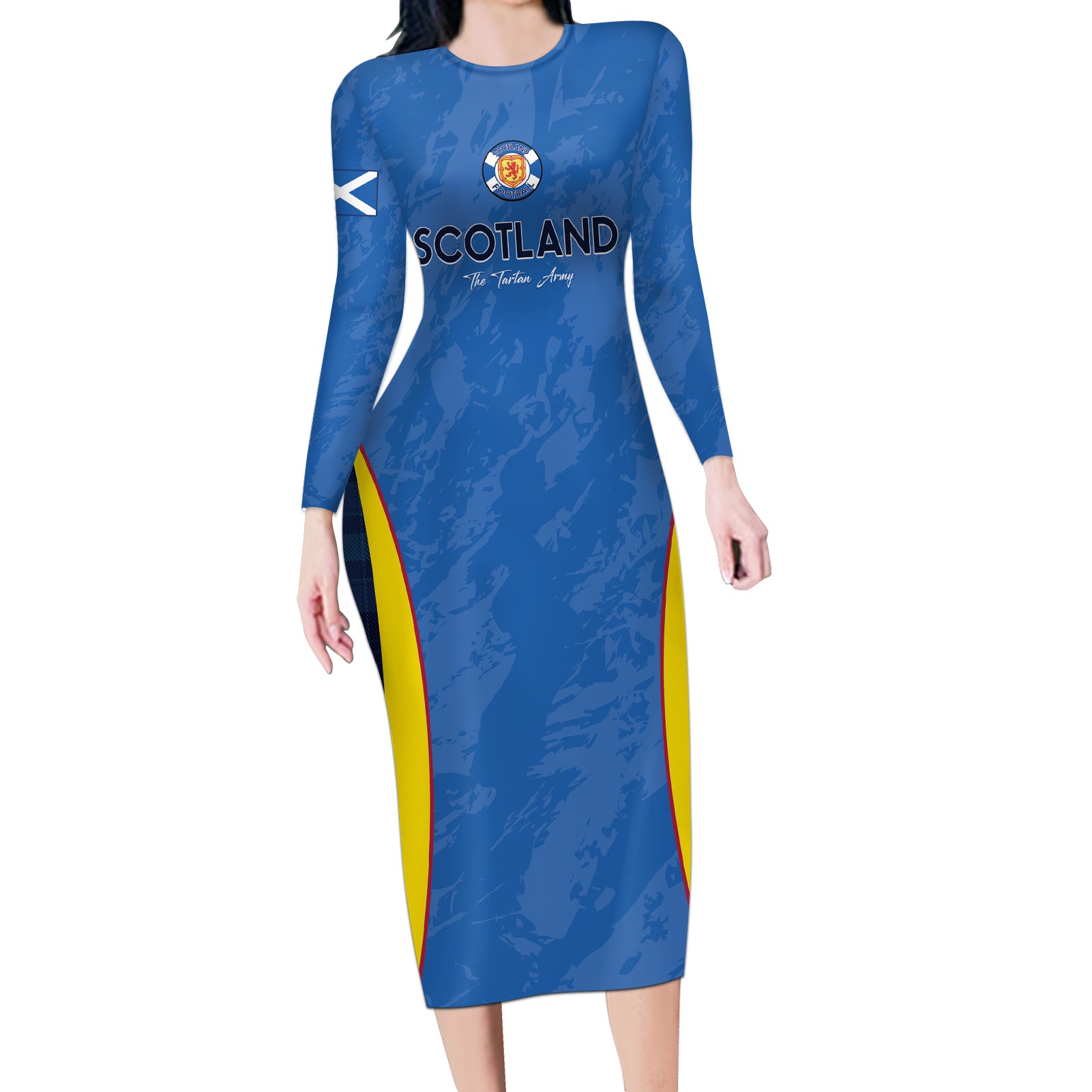 Custom Scotland Football Long Sleeve Bodycon Dress 2024 Go Champions Scottish - Wonder Print Shop