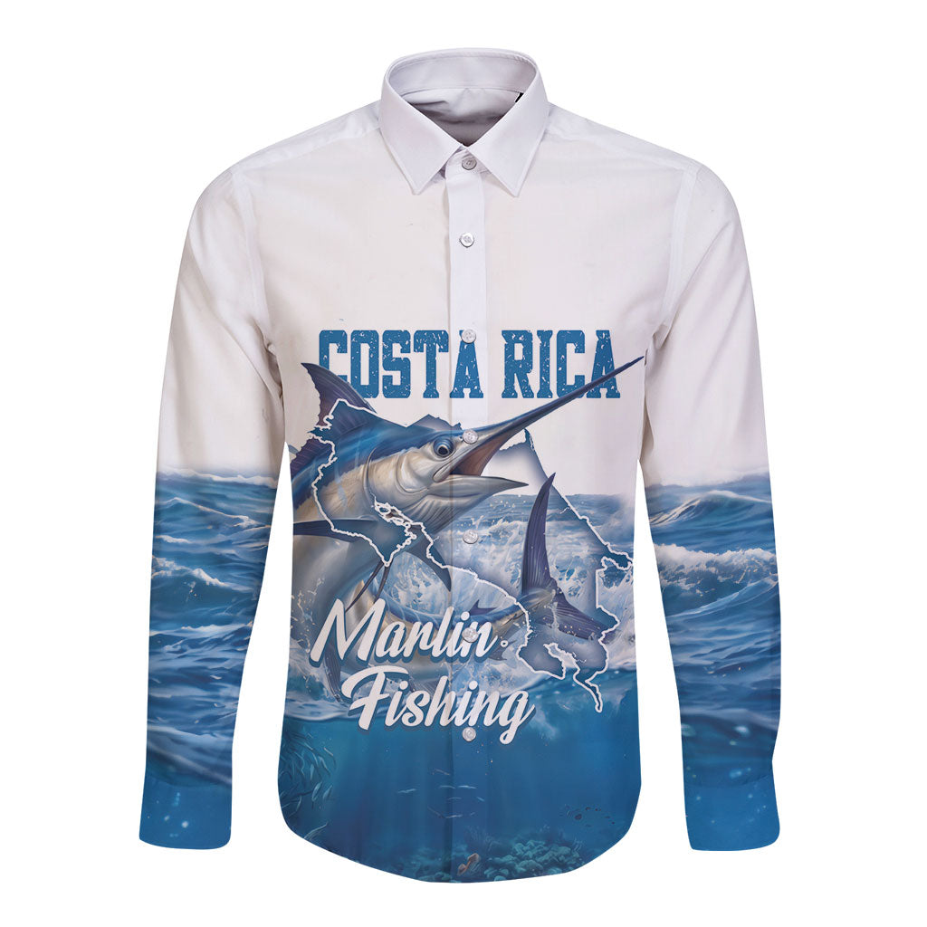 Blue Marlin Fishing Costa Rica Long Sleeve Button Shirt Makaira Nigricans Deep Sea Fishing