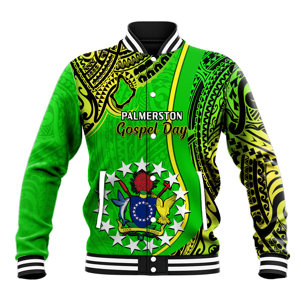 Green tribal print baseball jacket with snap button front and ribbed striped cuffs