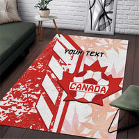 Canada soccer area rug in red and white with maple leaf and “YOUR TEXT” print