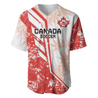 Red and white Canada soccer baseball jersey with button front and crest logo