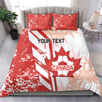 Red and white Canada soccer bedding set, “YOUR TEXT” center, matching square pillows