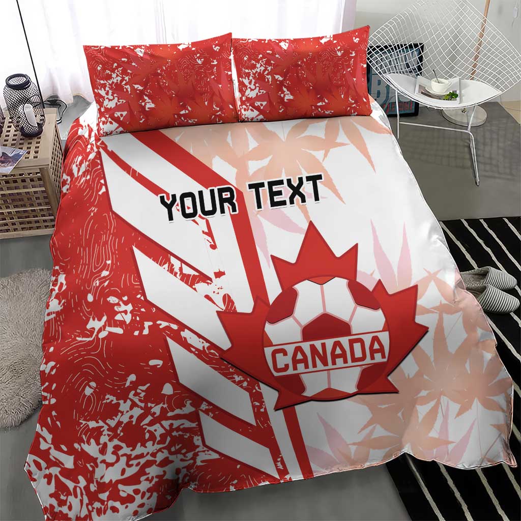 Red and white Canada soccer bedding set with “YOUR TEXT” and crest on duvet