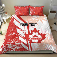 Red and white Canada soccer bedding set with “YOUR TEXT” and Canada crest