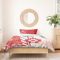 Red and white Canada soccer bedding set with “YOUR TEXT” and Canada logo crest