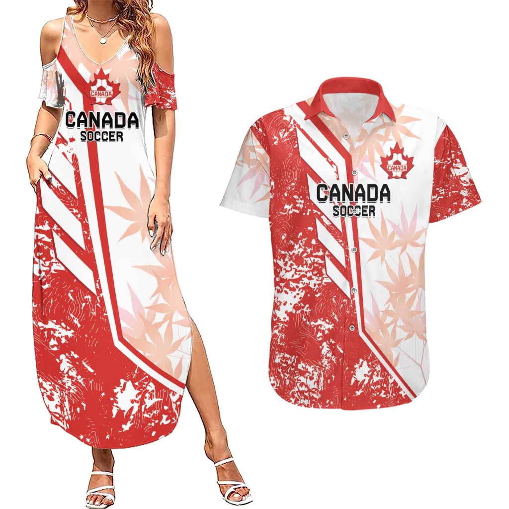 Custom Canada Soccer Couples Matching Summer Maxi Dress and Hawaiian Shirt Les Rouges Sporty Style - Wonder Print Shop