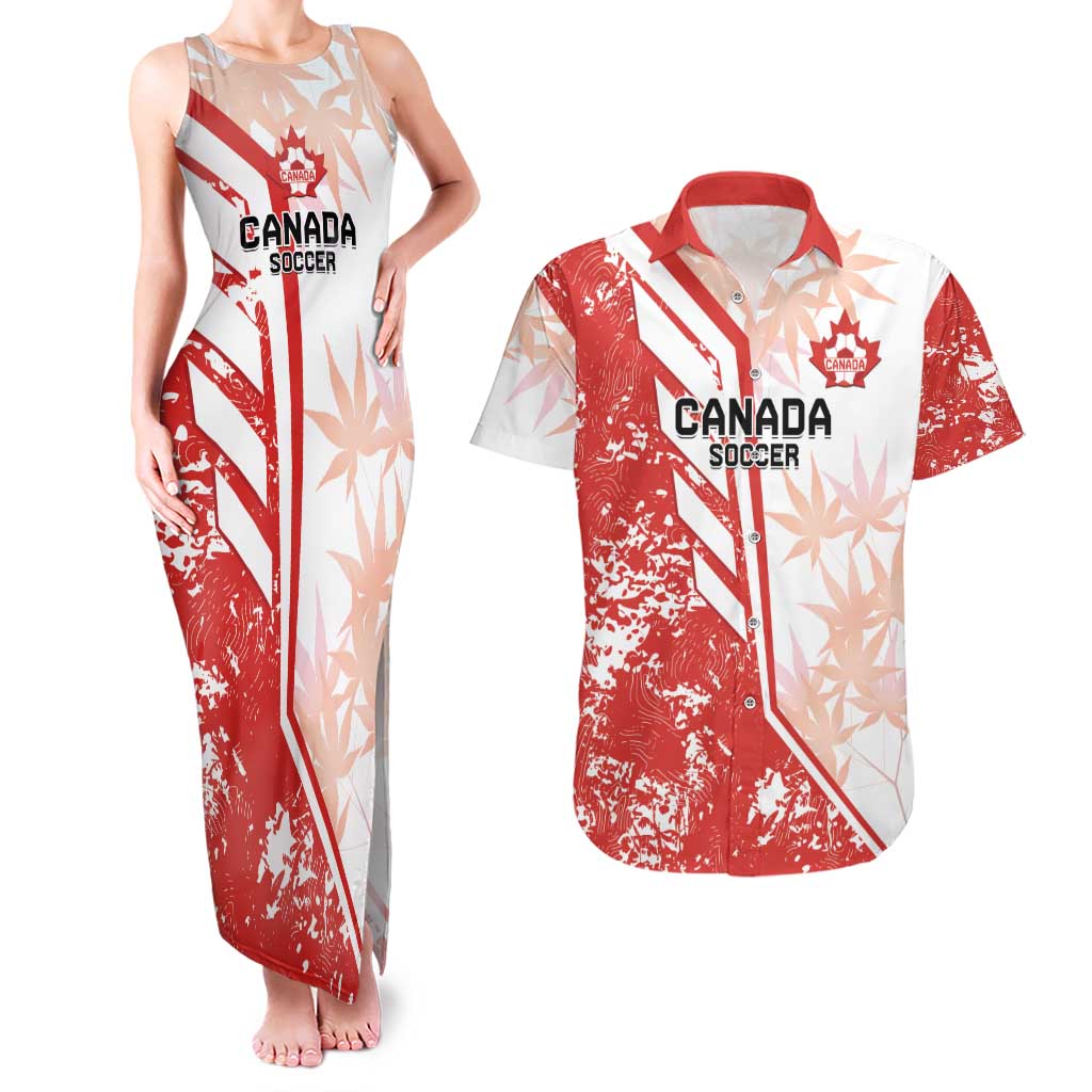 Custom Canada Soccer Couples Matching Tank Maxi Dress and Hawaiian Shirt Les Rouges Sporty Style - Wonder Print Shop