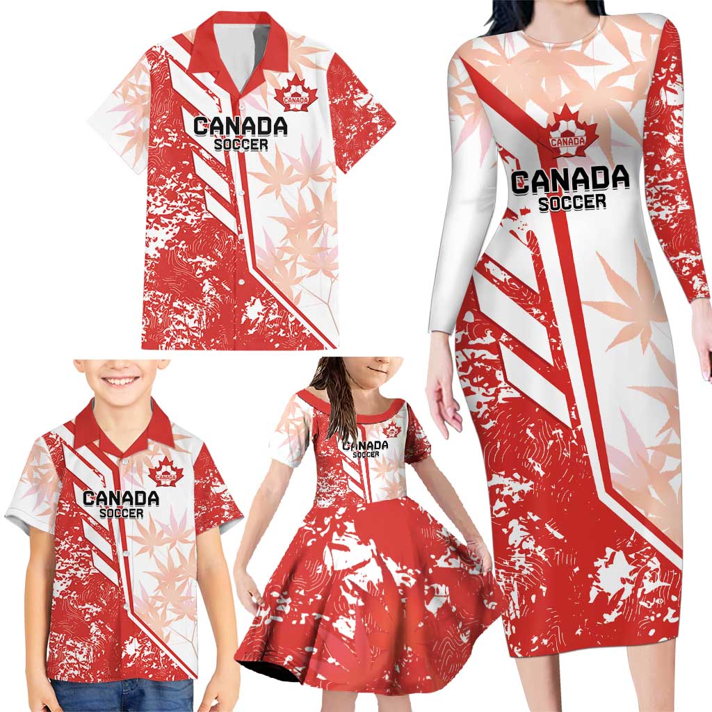 Custom Canada Soccer Family Matching Long Sleeve Bodycon Dress and Hawaiian Shirt Les Rouges Sporty Style - Wonder Print Shop