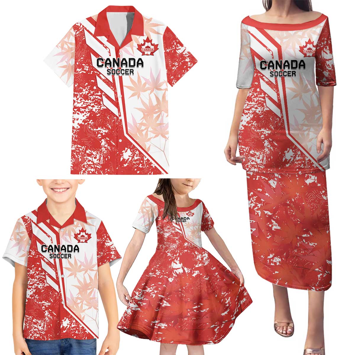 Custom Canada Soccer Family Matching Puletasi and Hawaiian Shirt Les Rouges Sporty Style - Wonder Print Shop