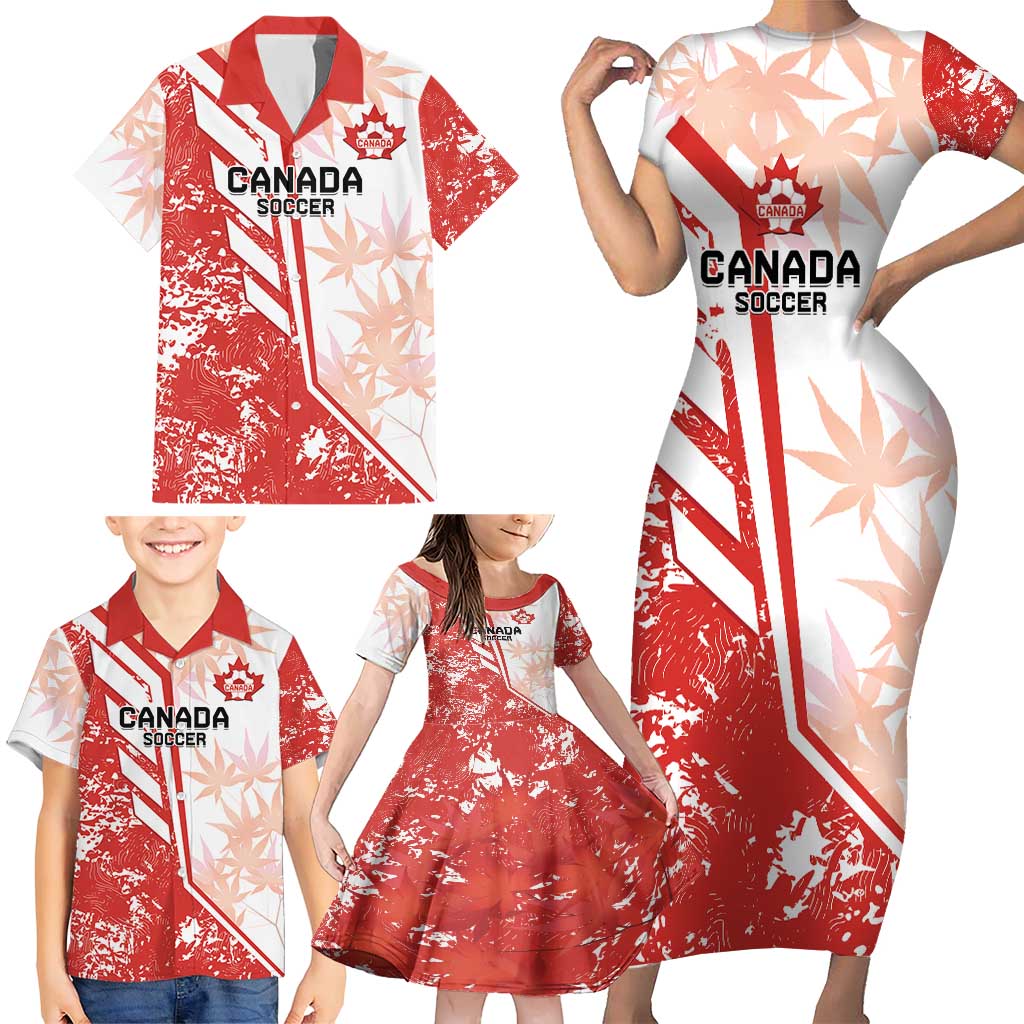 Custom Canada Soccer Family Matching Short Sleeve Bodycon Dress and Hawaiian Shirt Les Rouges Sporty Style - Wonder Print Shop