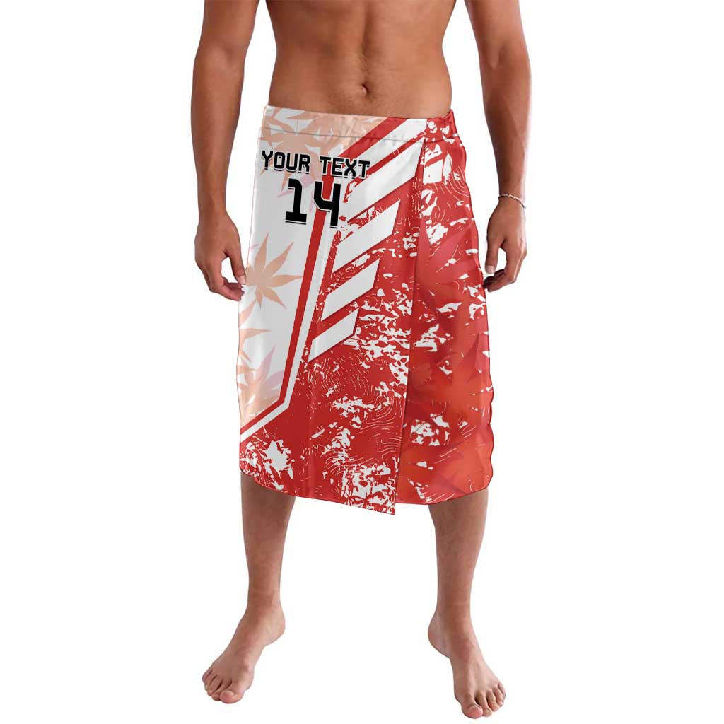 Red and white graphic athletic shorts with bold 14 and YOUR TEXT panel