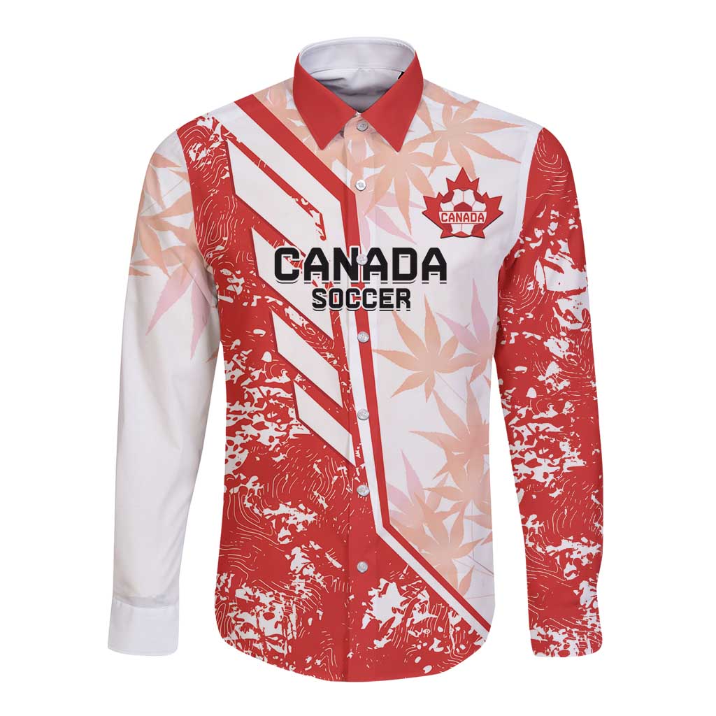 Custom Canada Soccer Long Sleeve Button Shirt Les Rouges Sporty Style - Wonder Print Shop