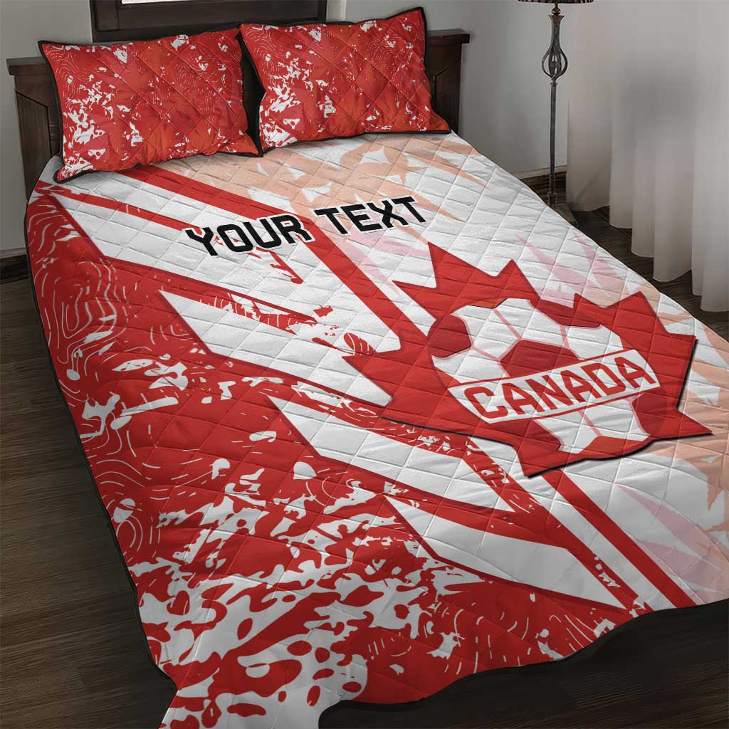 Red and white Canada quilt bed set with 2 pillow shams and big Canada logo panel.