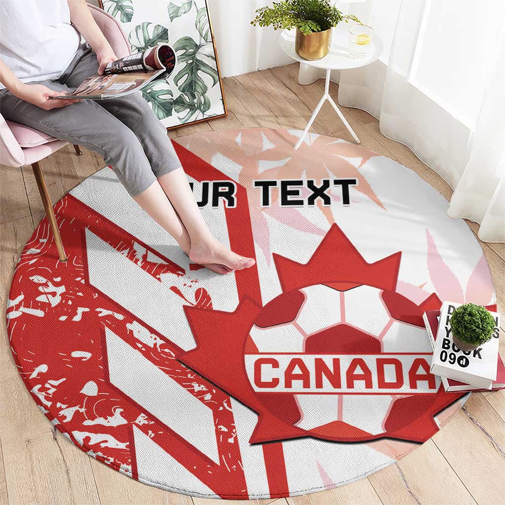 Red and white circular carpet featuring Canada crest and custom text sporty design