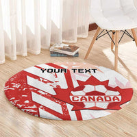 Red and white round carpet with Canada crest and custom text sports pattern
