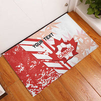 Red and white custom Canada soccer rubber doormat with maple leaf and your text