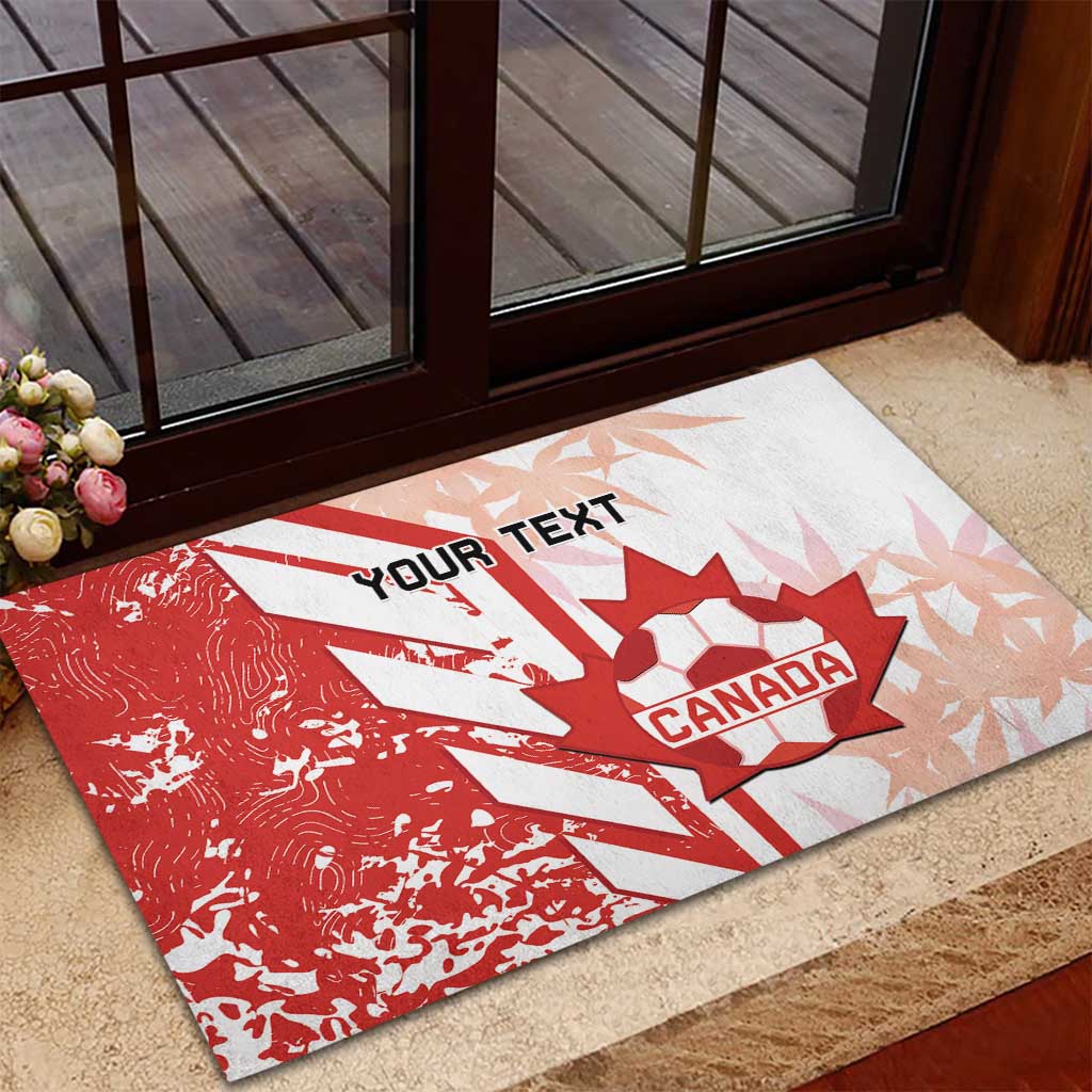 Custom Canada soccer rubber doormat in red and white with maple leaf and your text