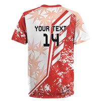 Canada soccer rugby jersey back, red/white pattern with 'YOUR TEXT 14' and diagonal band