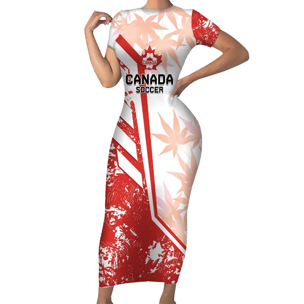 Custom Canada Soccer Short Sleeve Bodycon Dress Les Rouges Sporty Style - Wonder Print Shop